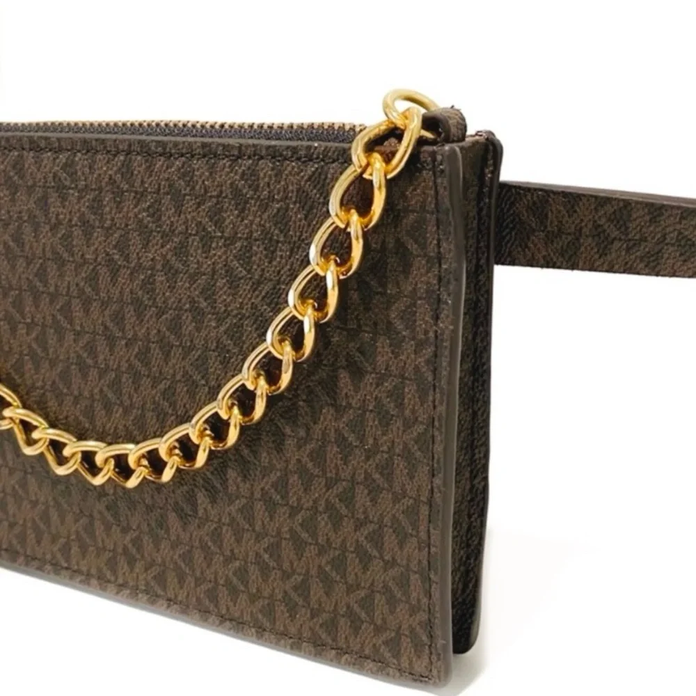 Michael Kors Brown Logo Belt Waist Bag With Gold Chain NWT